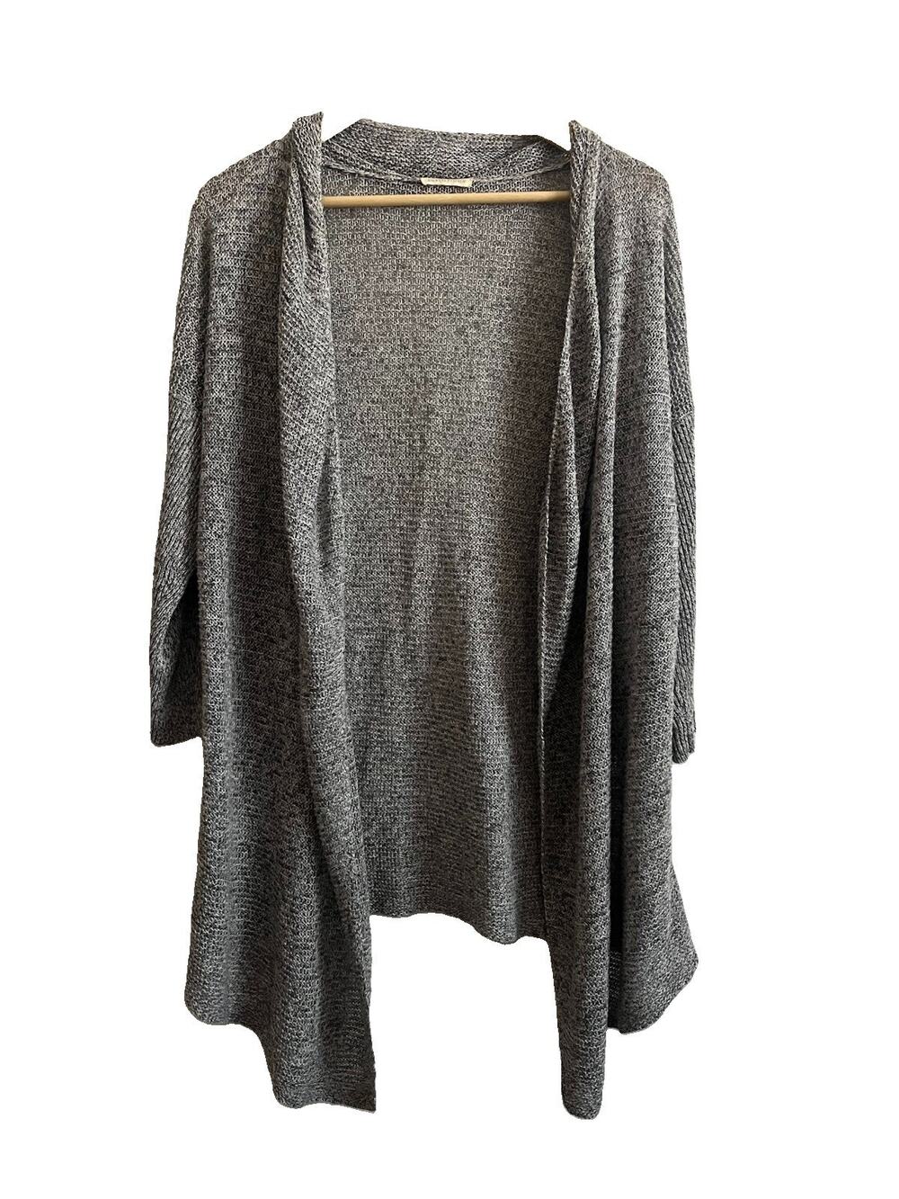 Eileen Fisher Gray 100% Linen Open Front Cardigan Drape Knit Women Lightweight